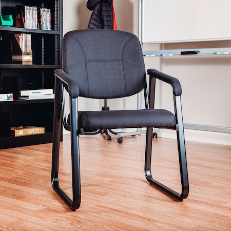 Global Industrial Sled Base Reception Chair, Fabric Upholstery, Black 250786BK